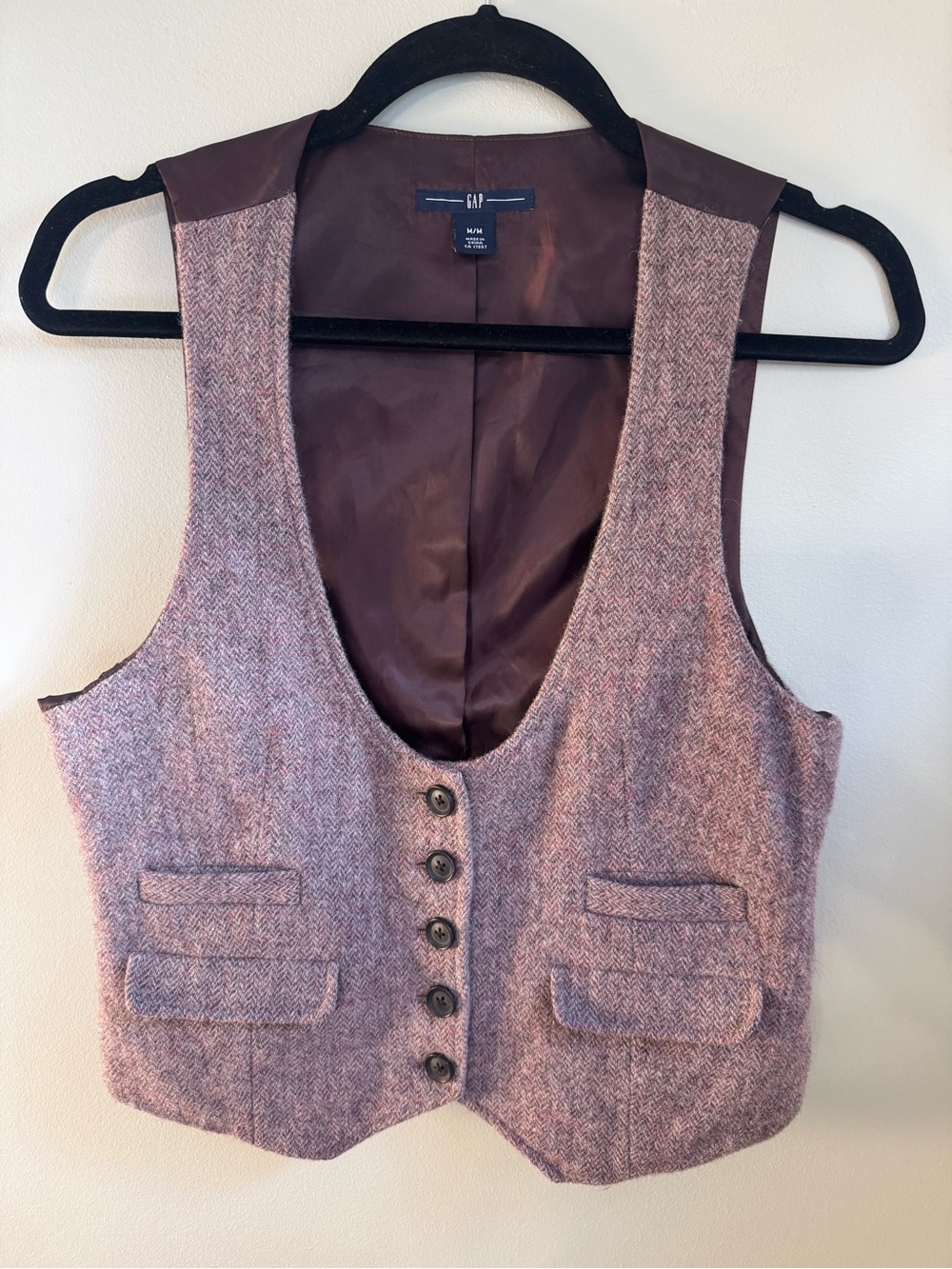 GAP  Women's Tweed Wool Vest Brown Herringbone Size MEDIUM